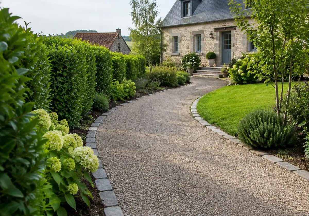 Allée minérale aménagée dans un jardin de l'Oise