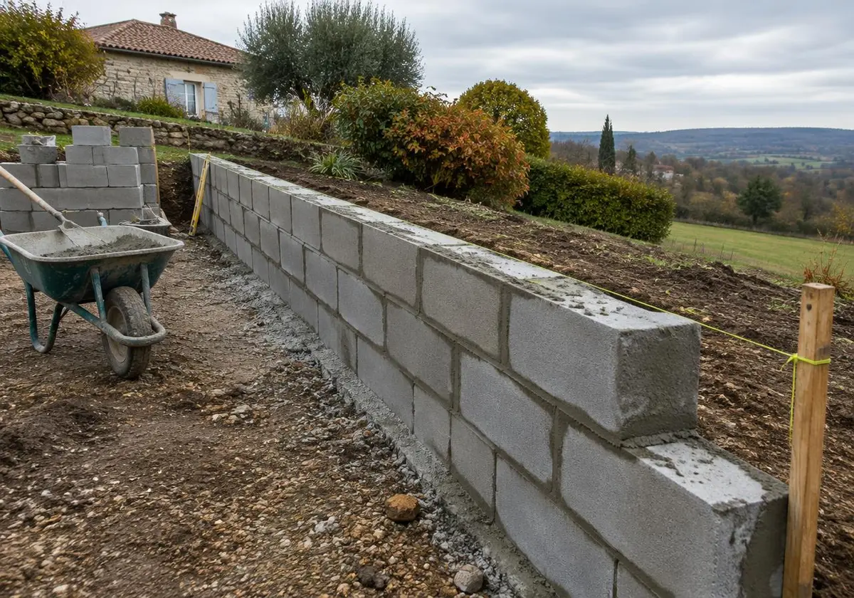 Muret en construction avant pose de clôture dans l'Oise